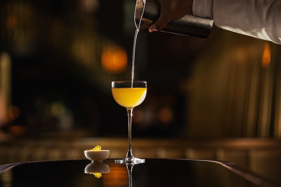 Simple Pleasures: honey-forward serve in a stemmed glass.